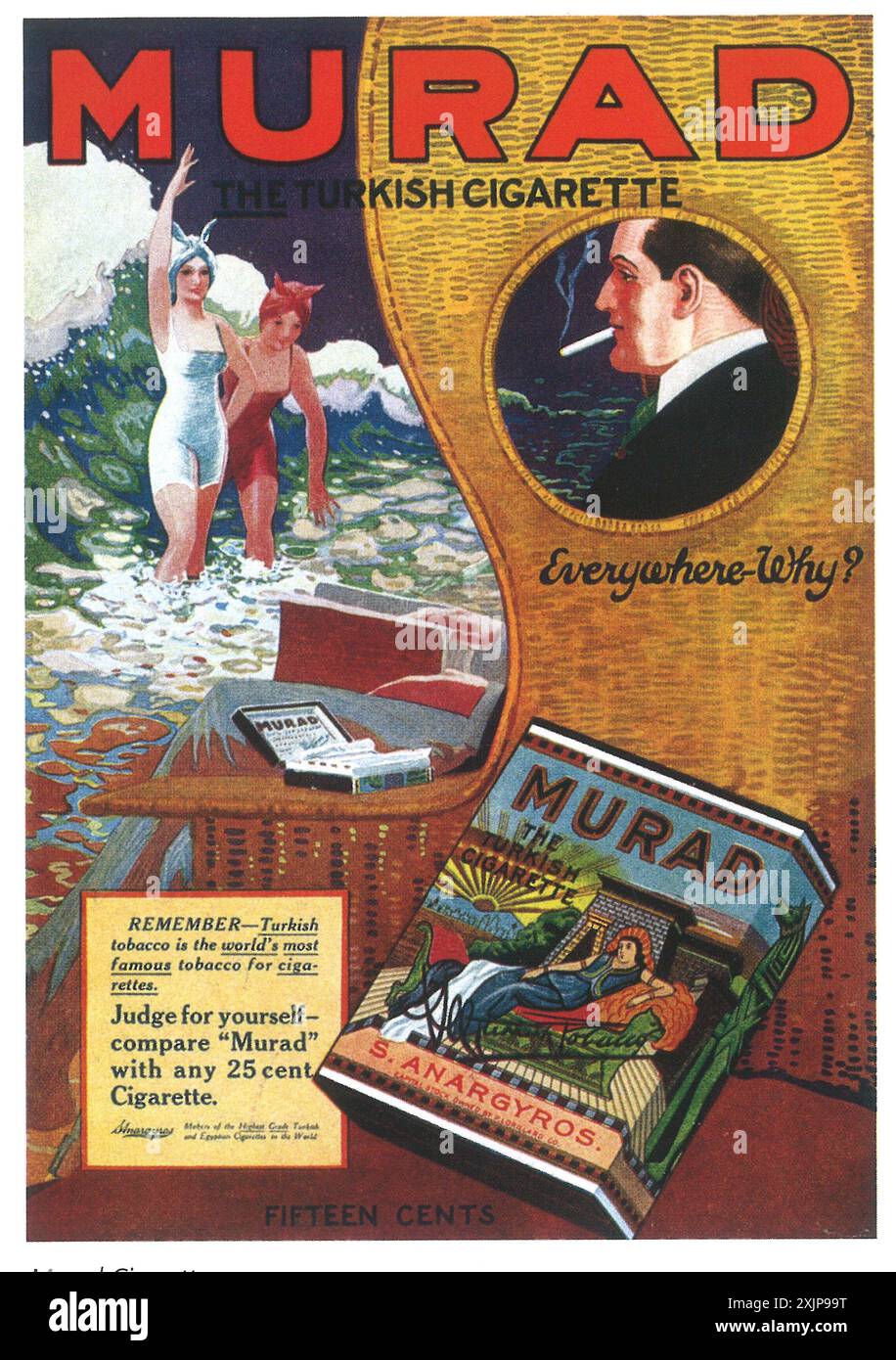 1917 Murad cigarettes ad - femmes en maillots de bain Banque D'Images