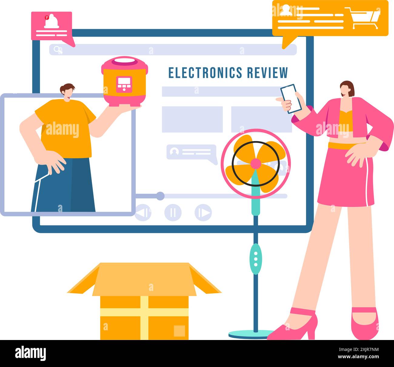 Illustration vectorielle de revue électronique avec les évaluations des clients sur la qualité du service ou de l'application et fournir des commentaires dans un fond de dessin animé plat Illustration de Vecteur