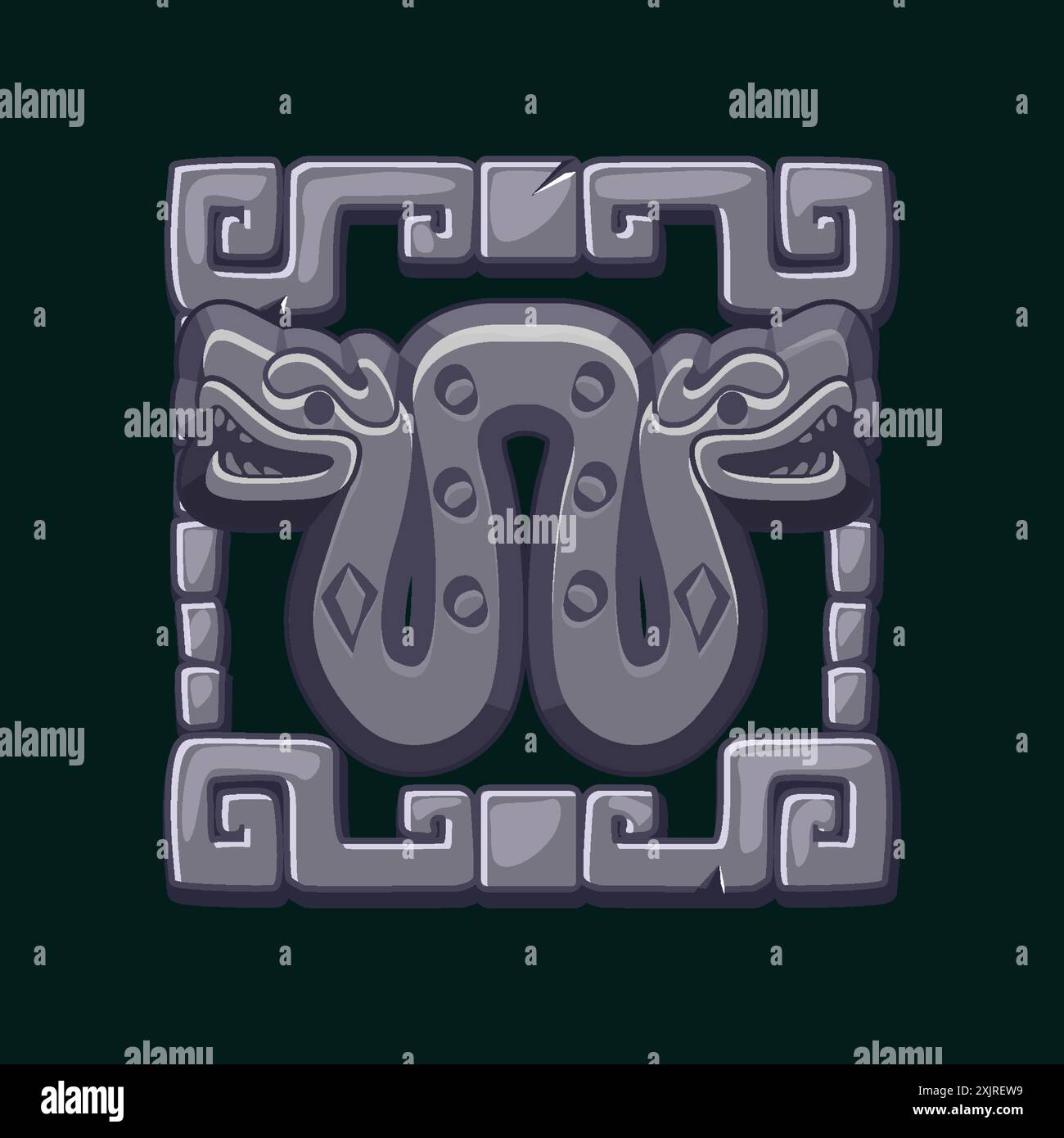 Totem maya et aztèque de serpent avec deux têtes, symbole vectoriel tribal maya et inca. Snake pour votre jeu 2D ou jeux de machines à sous. Illustration de Vecteur