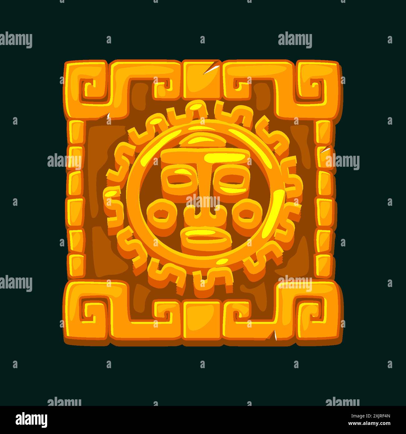 Symbole maya le soleil dans un cadre en pierre. Symbole du soleil aztèque pour votre jeu 2D ou vos jeux de machines à sous Illustration de Vecteur