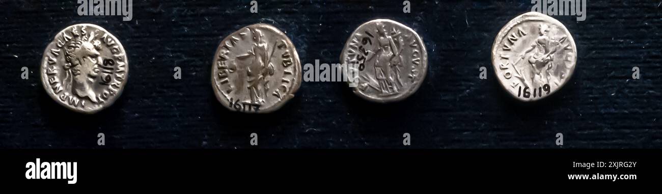 Pièces de monnaie de l'époque romaine antique, empereur Nerva ère (96-98 AD) Smyrne Banque D'Images