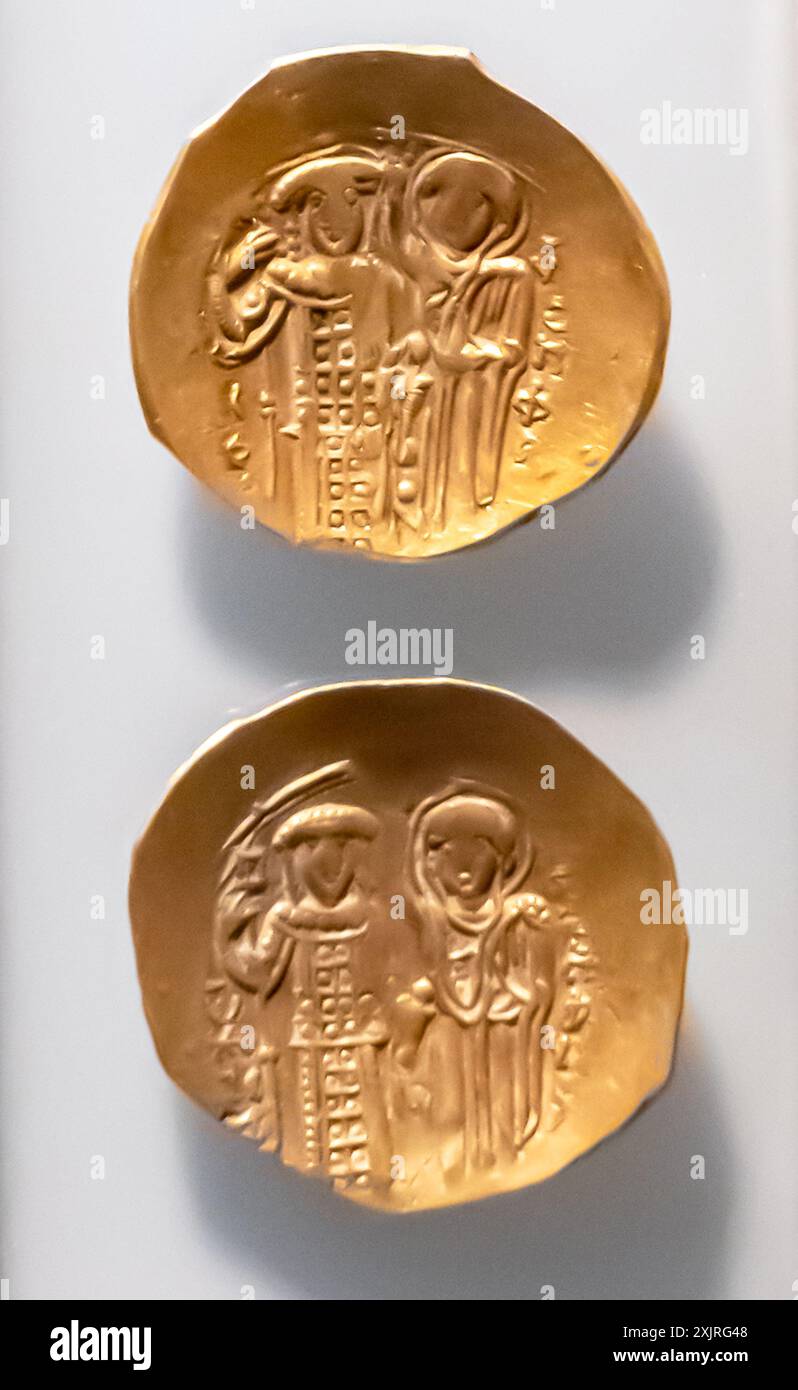 Monnaies, ère Johannes III (1222 - 1254 AD), romaine orientale, Empire byzantin, moyen âge, XIIIe siècle. Smyrne, musée d'Izmir turquie Banque D'Images