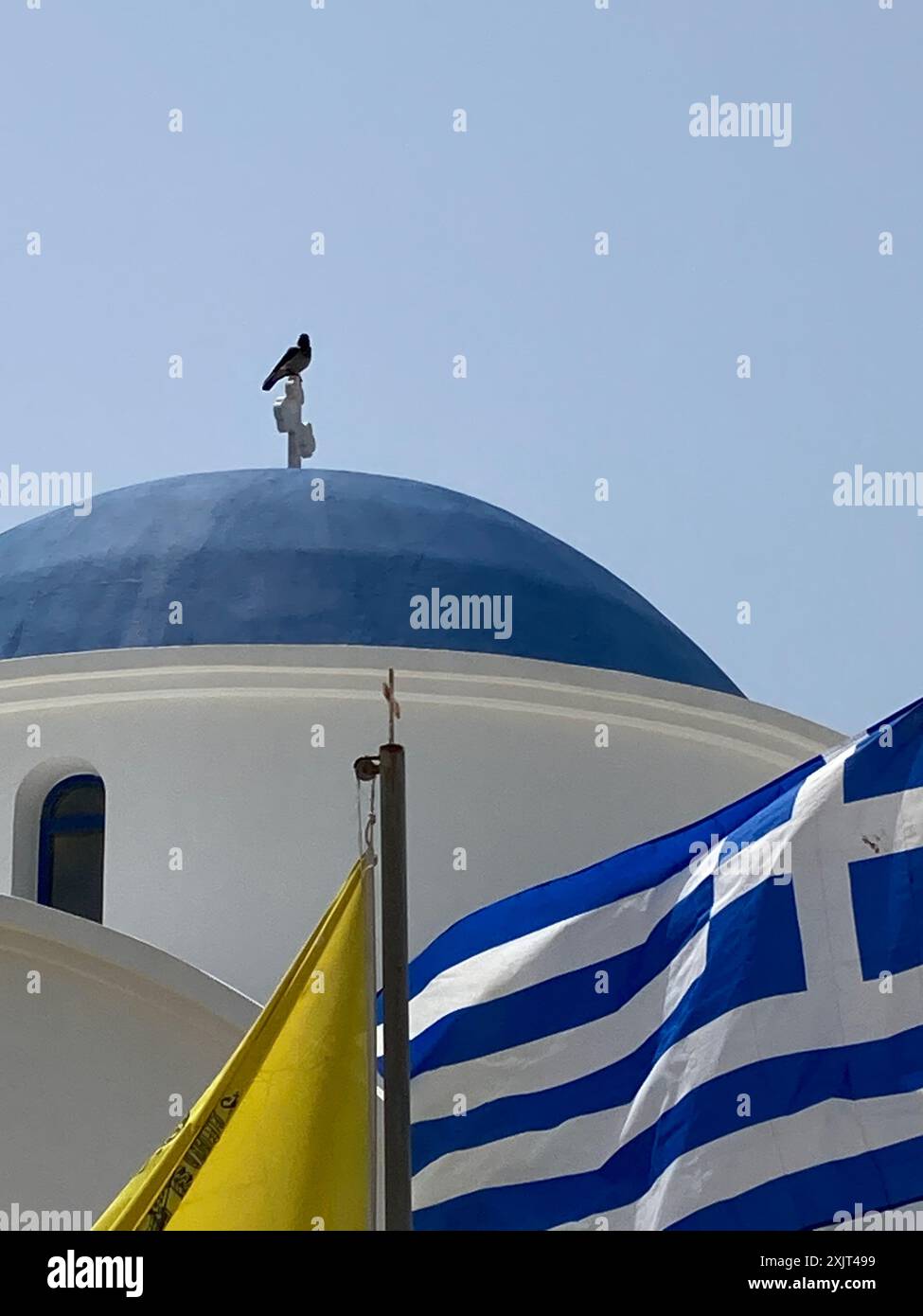 Église grecque orthodoxe bleue et blanche, Grèce Banque D'Images