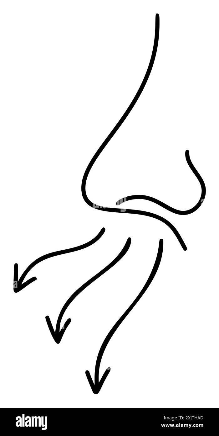 Nez qui coule humain dans la ligne de profil simple icône d'expiration minimaliste. Elément pour l'emballage de conception et la publicité de la rhinite médicale, rhume, grippe Illustration de Vecteur