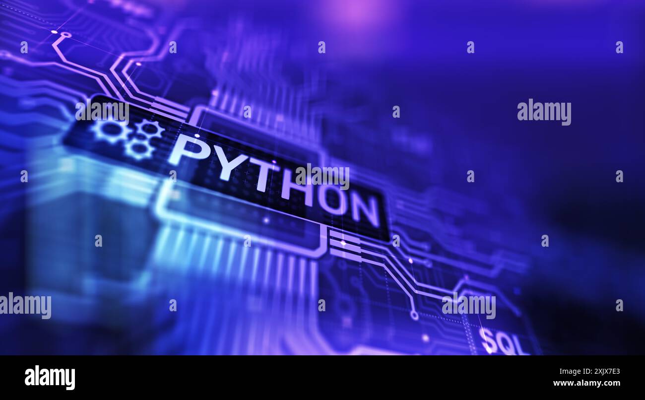 Langage de programmation de haut niveau Python. Concept de développement d'applications et Web sur écran virtuel. Banque D'Images