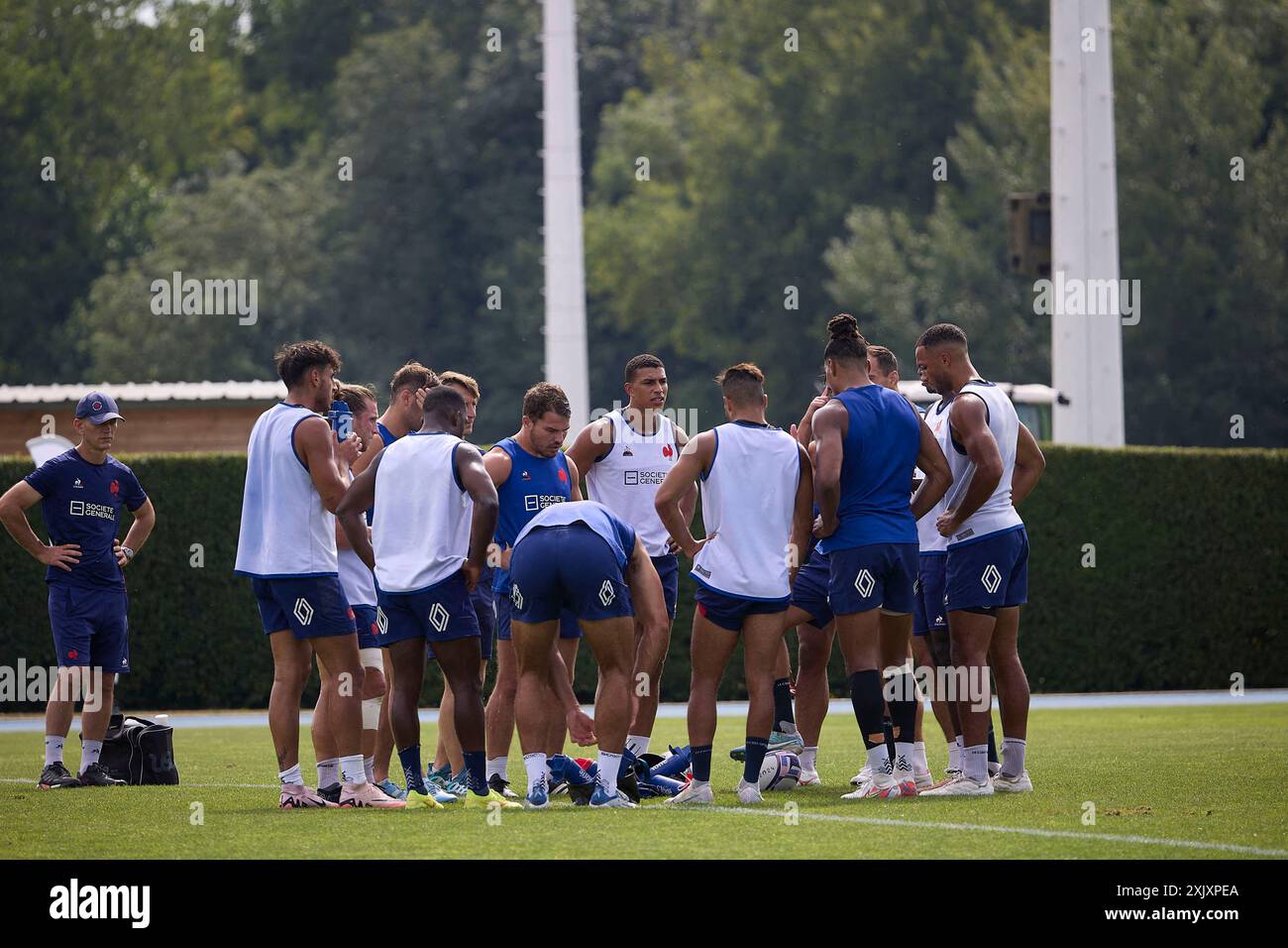 Dernier entraînement public avant les Jeux Olympiques de 2024 de l'équipe de France olympique de rugby à sept au Centre National de Rugby à Marcoussis, France, le 20 juillet 2024. Photo de Jean Pierre Nguyen Van Hai Barbier/ABACAPRESS. COM Credit : Abaca Press/Alamy Live News Banque D'Images