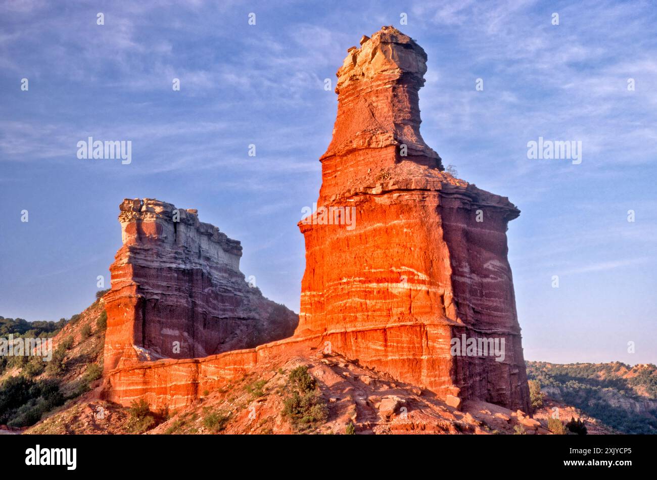 The Lighthouse Rock au lever du soleil, Palo Duro Canyon State Park, Texas, États-Unis Banque D'Images