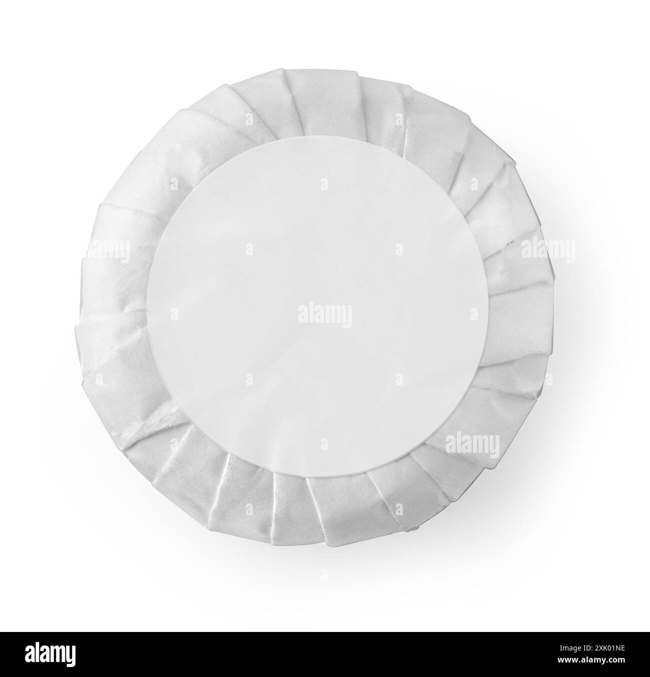 Savon d'hôtel arrondi plissé isolé sur fond blanc Banque D'Images