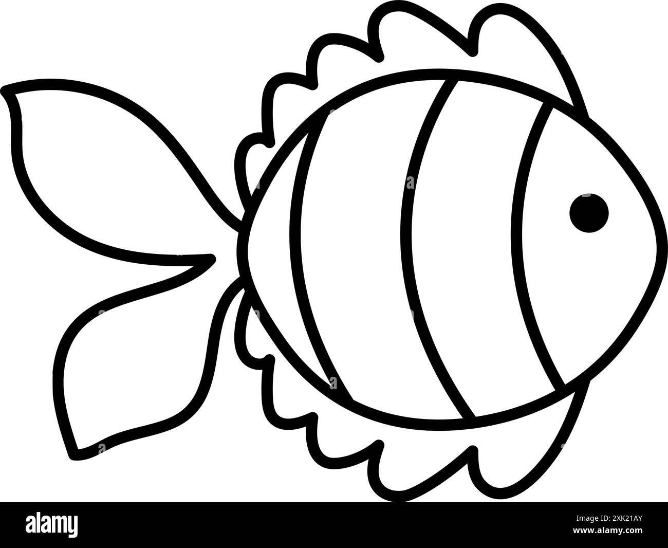 Icône de poisson abstrait noir et blanc de vecteur. Sous la ligne de mer illustration ou coloriage avec la créature amusante mignonne. Clipart d'animaux océaniques. Dessin animé un Illustration de Vecteur