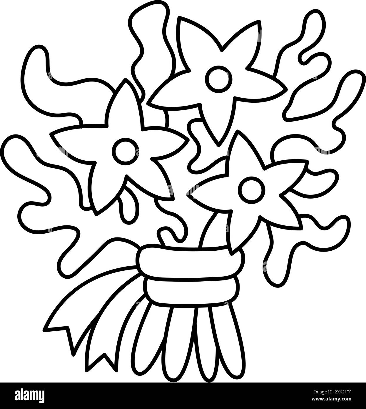 Vecteur bouquet noir et blanc avec des algues et des lis. Belle illustration de fleur marine de ligne ou page de coloriage. Princesse ou sirène plan de floraison Illustration de Vecteur