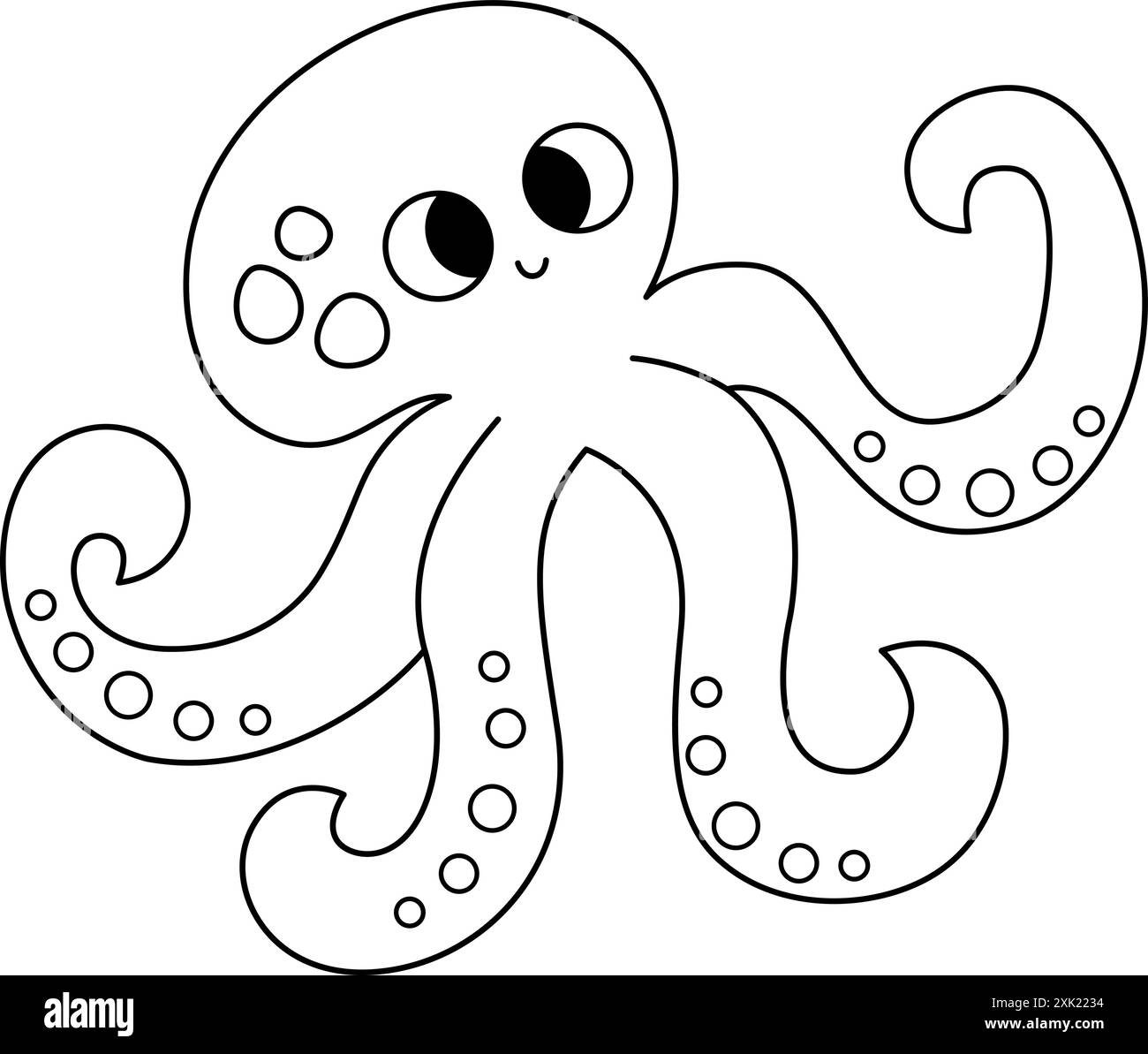 Icône de pieuvre noire et blanche vectorielle. Sous l'illustration de la ligne de mer avec un animal rigolo mignon de l'océan. Dessin animé clipart sous-marin ou marin, coloriage Illustration de Vecteur