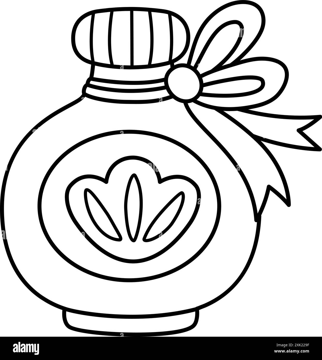 Vector bouteille marine noir et blanc avec potion magique. Elément de sorcellerie avec coquille de mer, arc. Icône de pot en verre sirène. Liquide princesse sous-marin eli Illustration de Vecteur