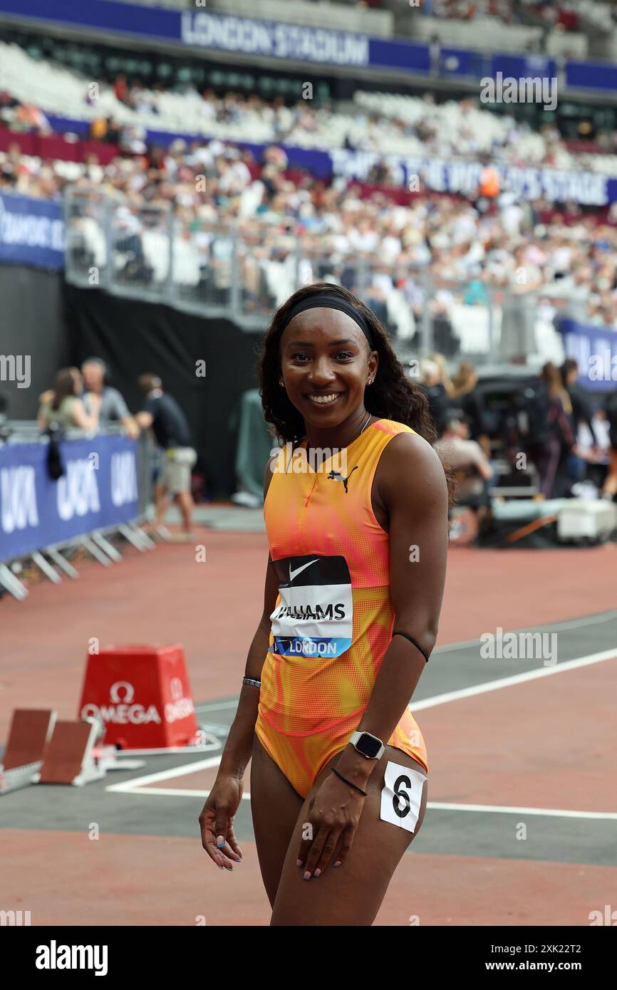 Londres, Royaume-Uni. 20 juillet 2024. Bianca WILLIAMS souriant à la caméra lors de la réunion de la London Diamond League juillet 2024 crédit : Mark Easton/Alamy Live News Banque D'Images