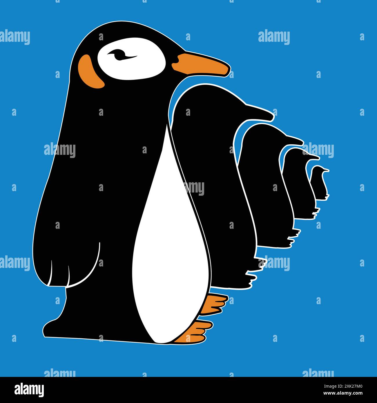 Logo pingouin mignon ; pingouin coloré en ligne avec les silhouettes de pingouins cand être utilisé pour les badges ; t-shirts; Illustration de Vecteur