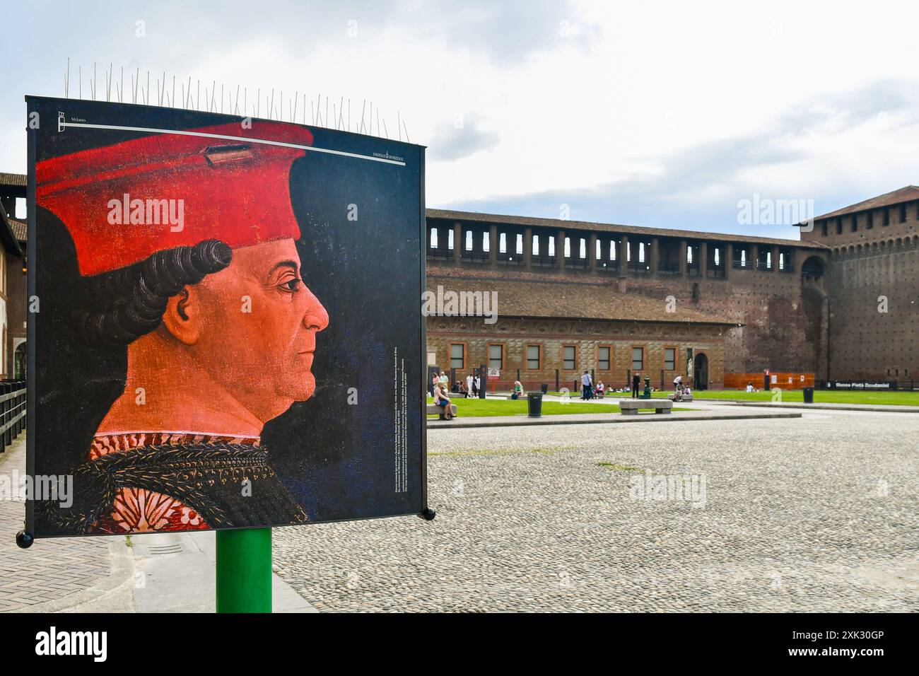 Reproduction d'un portrait de Francesco Sforza, Duc de Milan, dans le terrain de parade du Castello Sforzesco, Milan, Lombardie, Italie Banque D'Images