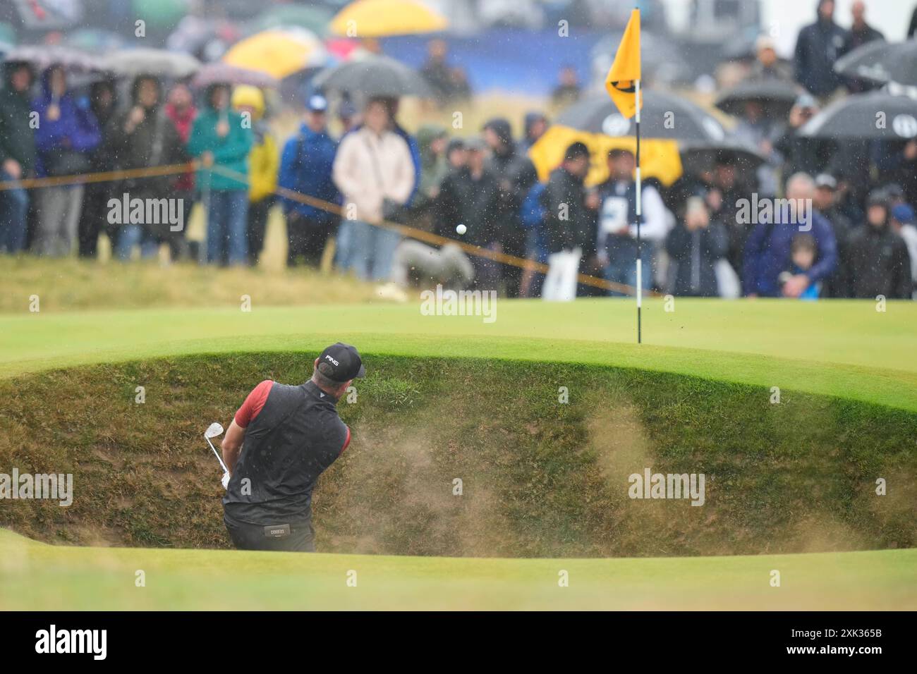 Troon, South Ayrshire, Écosse. 20 juillet 2024 ; Royal Troon Golf Club, Troon, South Ayrshire, Écosse ; Open Championship Round 3 ; Corey Conners joue depuis un bunker côté vert crédit : action plus Sports images/Alamy Live News Banque D'Images