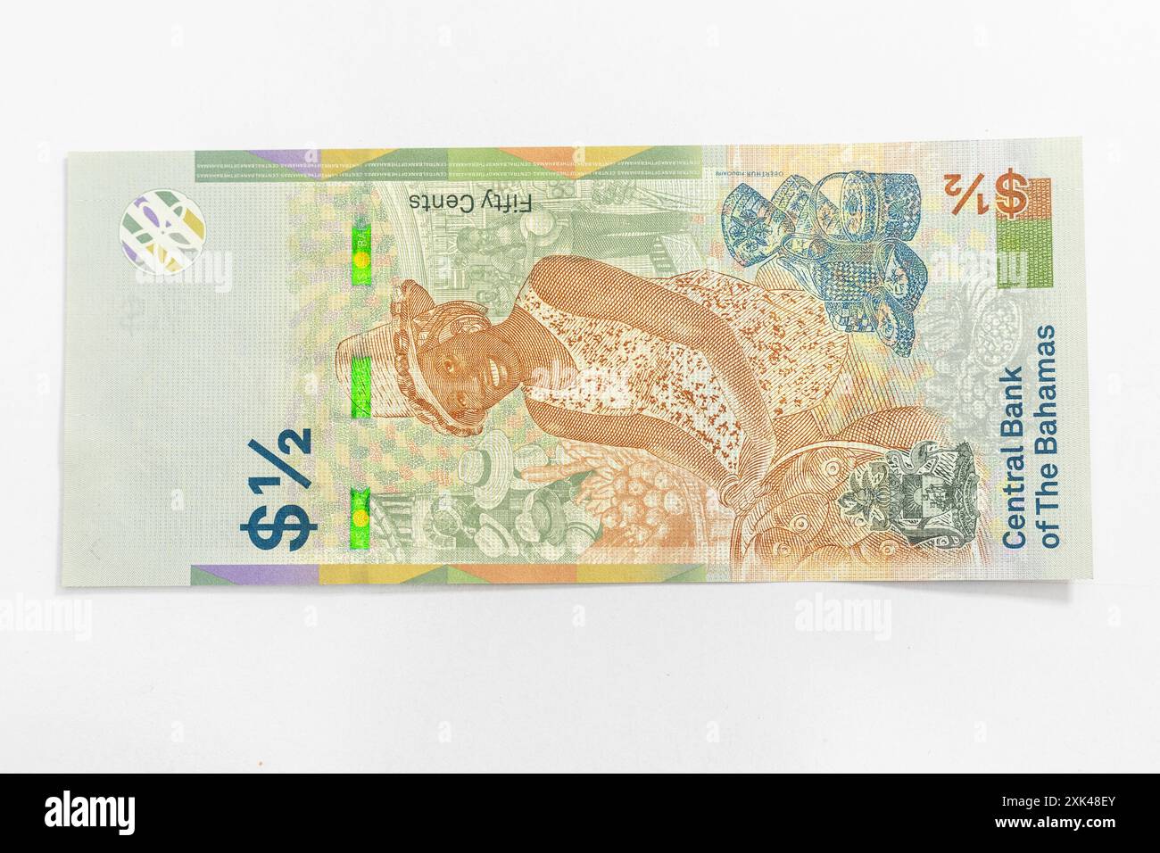 Billet Bahamian Fifty cents - verso Banque D'Images