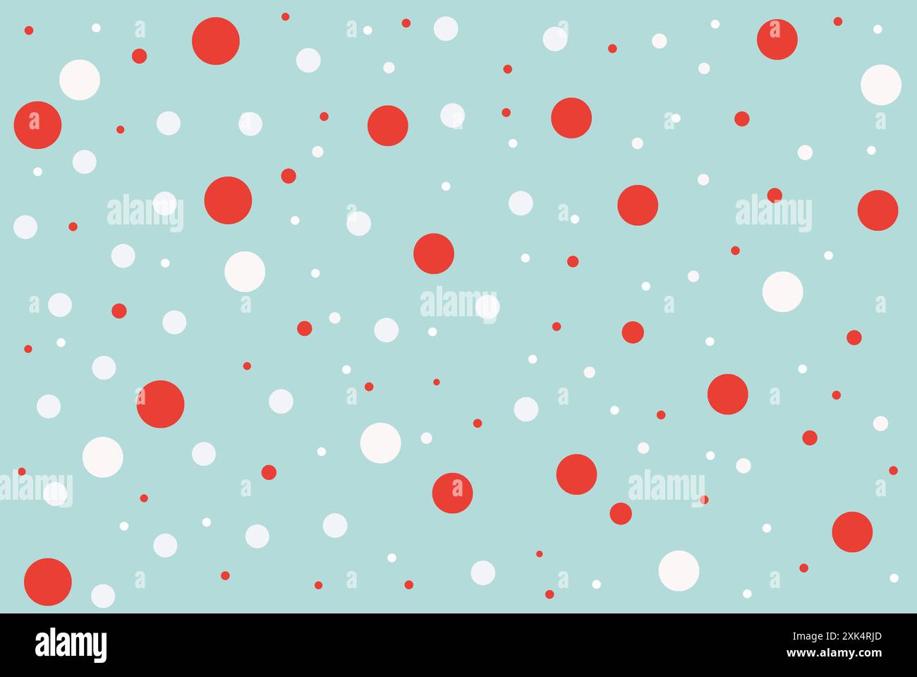 Fond amusant bleu clair avec des pois rouges et blancs dispersés, créant un design ludique et vibrant. Style naïf Banque D'Images