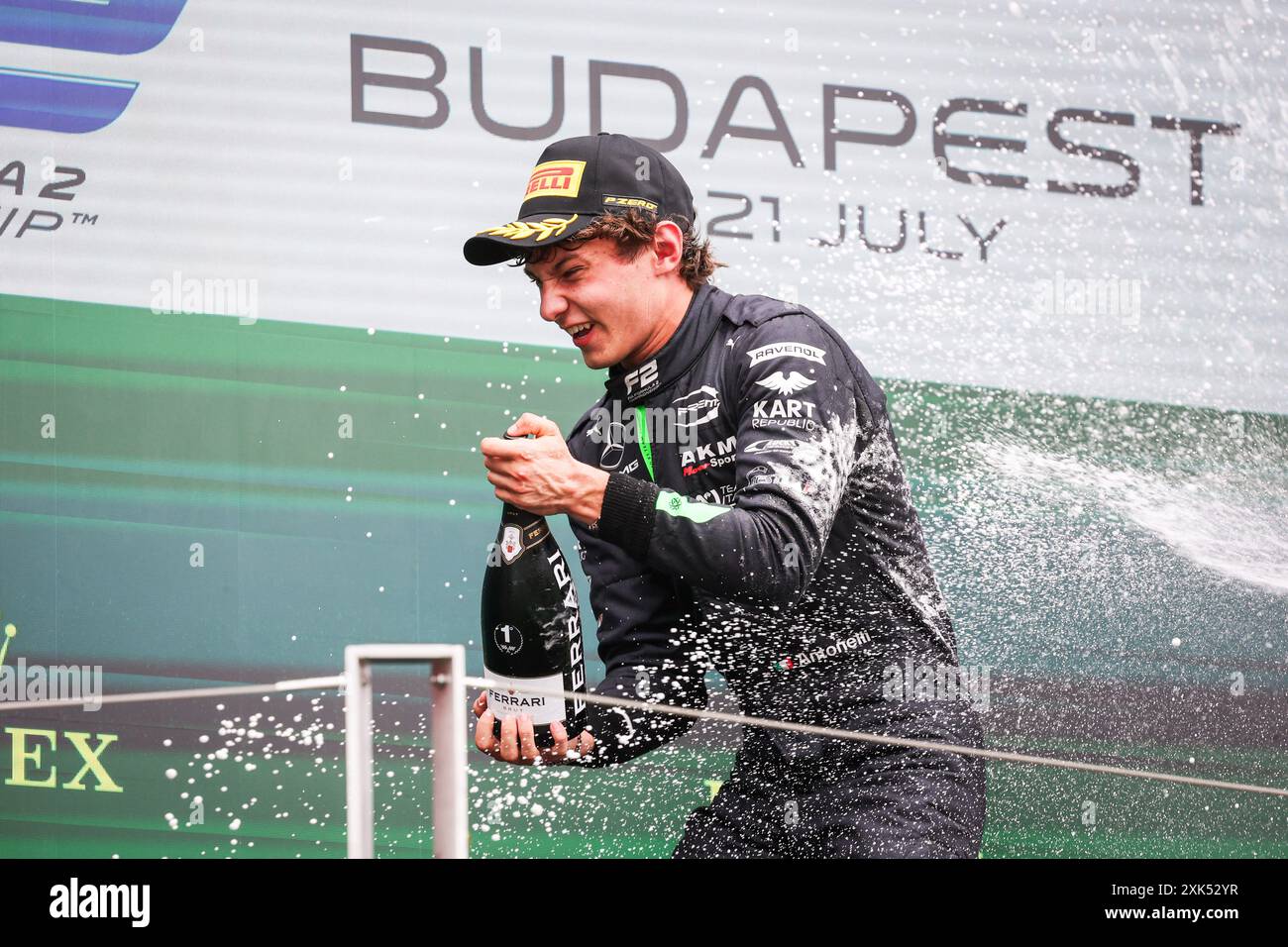 ANTONELLI Andrea Kimi (ita), Prema Racing, Dallara F2 2024, portrait du podium lors de la 9ème manche du Championnat FIA de formule 2 2024 du 19 au 21 juillet 2024 sur le Hungaroring, à Mogyorod, Hongrie Banque D'Images