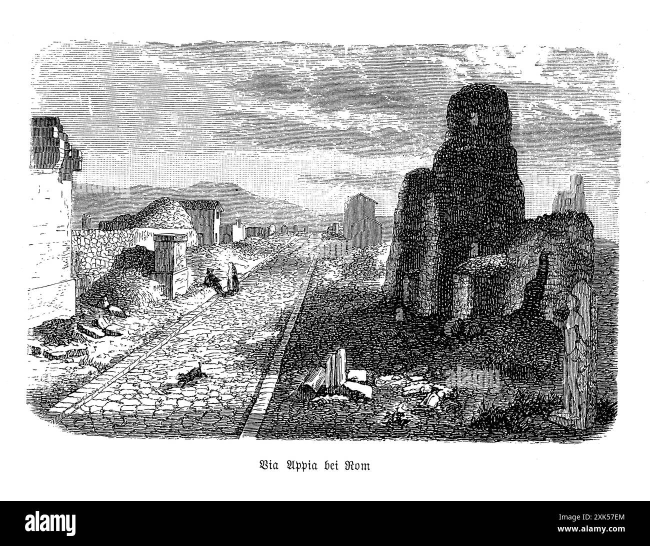 La via Appia, ou voie Appienne, est l'une des plus célèbres et anciennes voies romaines, qui s'étend de Rome à Brindisi. Construite en 312 av. J.-C. par Appius Claudius Caecus, cette grande route était vitale à des fins militaires et économiques, facilitant le mouvement des troupes et des marchandises commerciales. Bordée de tombes, de monuments et de ruines antiques, la via Appia offre un aperçu vivant de l'histoire et de l'ingénierie romaines. Son pavage durable en basalte et son alignement rectiligne illustrent les techniques de construction avancées des Romains et leur engagement en matière de connectivité et d'infrastructure Banque D'Images