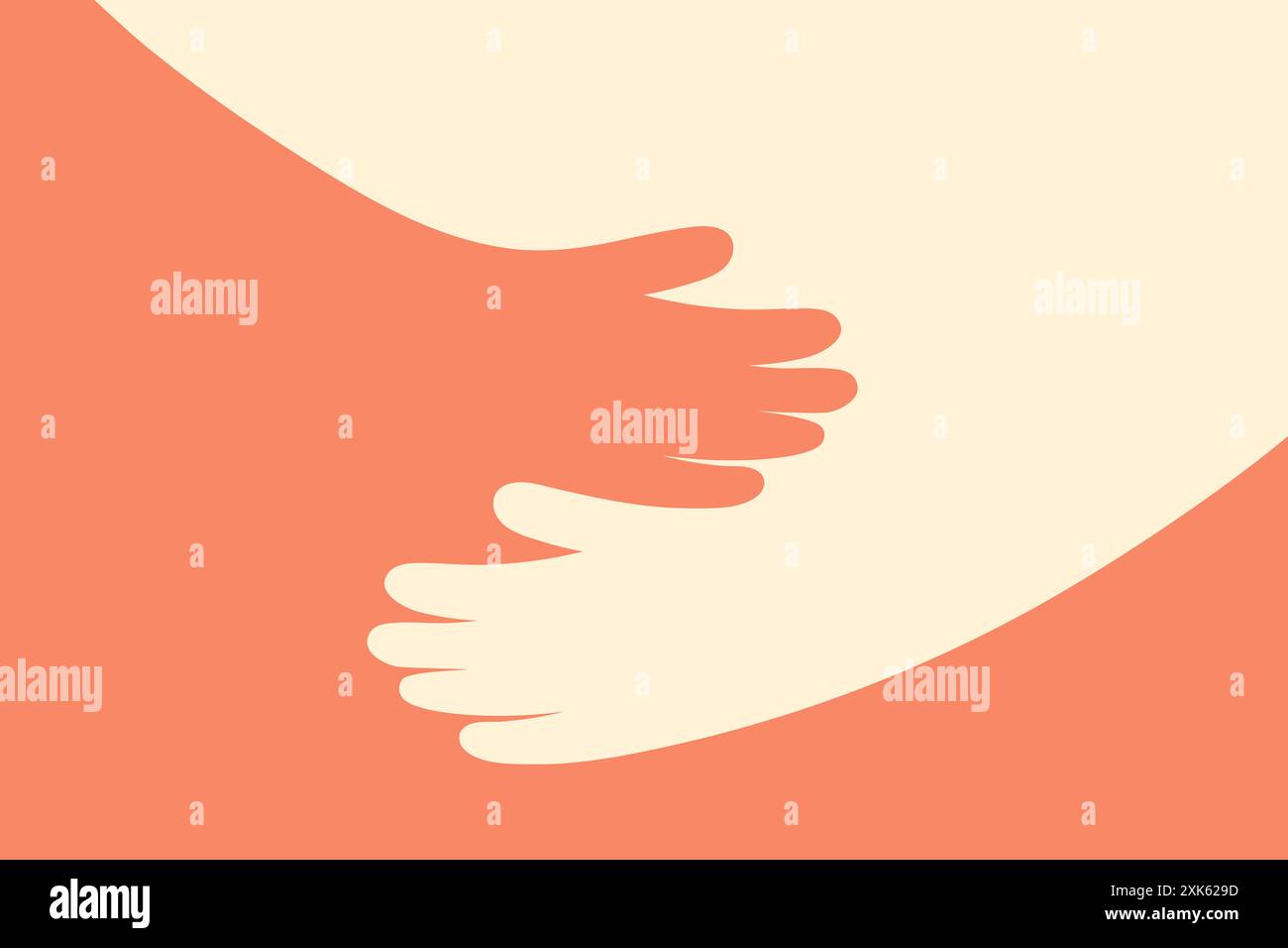 Une illustration minimaliste de mains embrassant, symbolisant le soutien, le soin et l'amour. Idéal pour les visuels de charité et de soutien émotionnel. Illustration de Vecteur