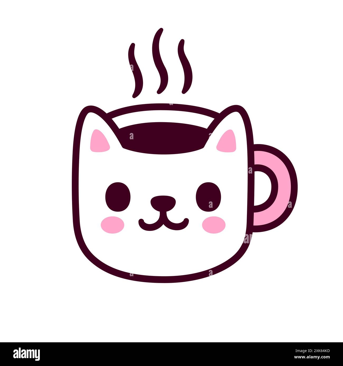 Tasse à café ou tasse à thé en forme de chat simple. Dessin d'icône de boisson chaude du matin de dessin animé mignon. Illustration vectorielle dessinée à la main. Illustration de Vecteur