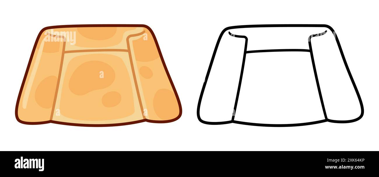 Empanada de Pino traditionnelle chilienne (tarte à la viande). Dessin en couleur et icône de ligne noir et blanc. Dessin animé doodle, illustration vectorielle clipart. Illustration de Vecteur