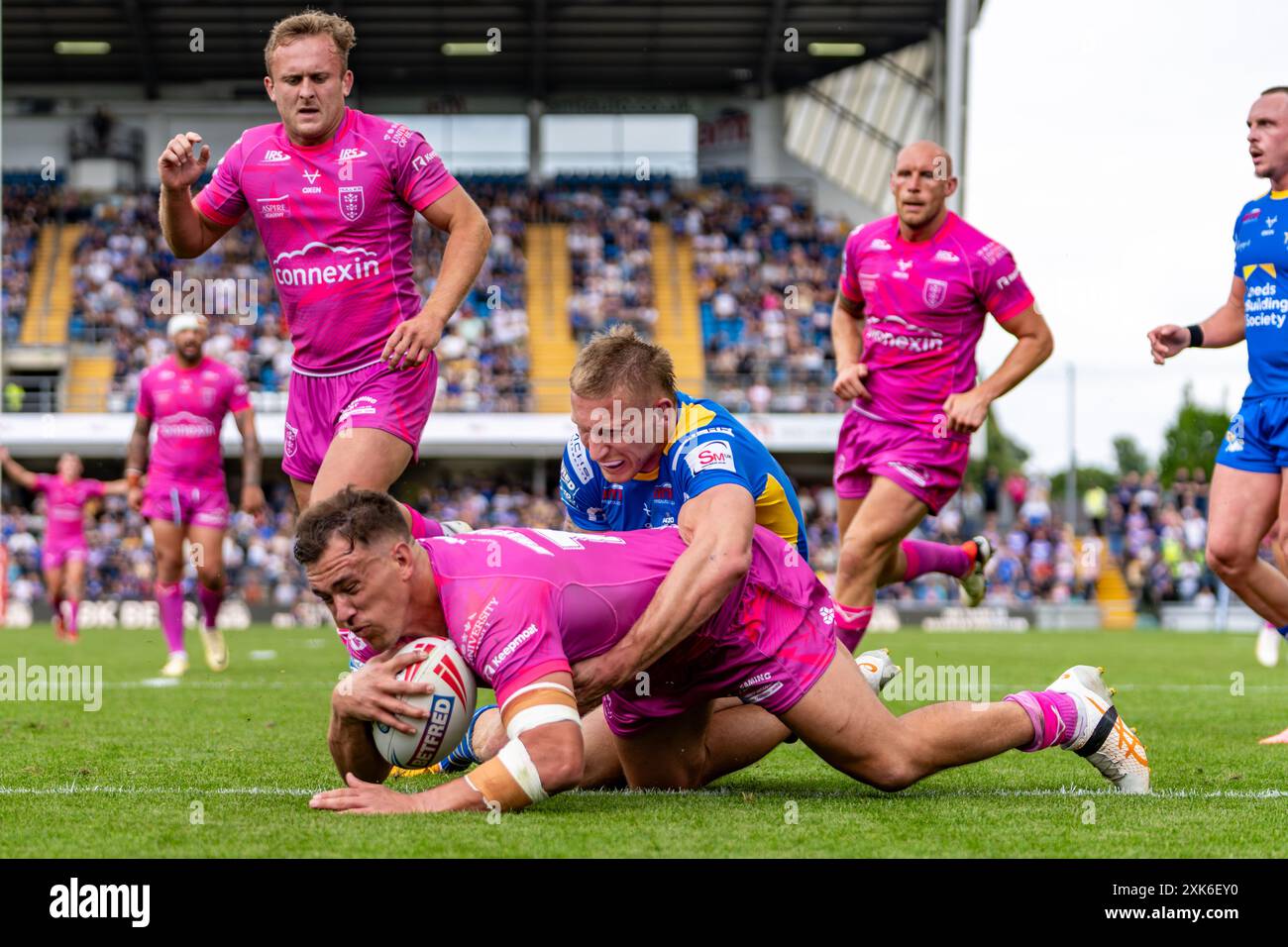 Hull, Royaume-Uni. 20 juillet 2024. Betfred Super League, Round 18 : Leeds Rhinos contre Hull Kingston Rovers (KR). JAI Whitbread de Hull KR marque un essai. Crédit Paul Whitehurst/PBW Media/Alamy Live News Banque D'Images