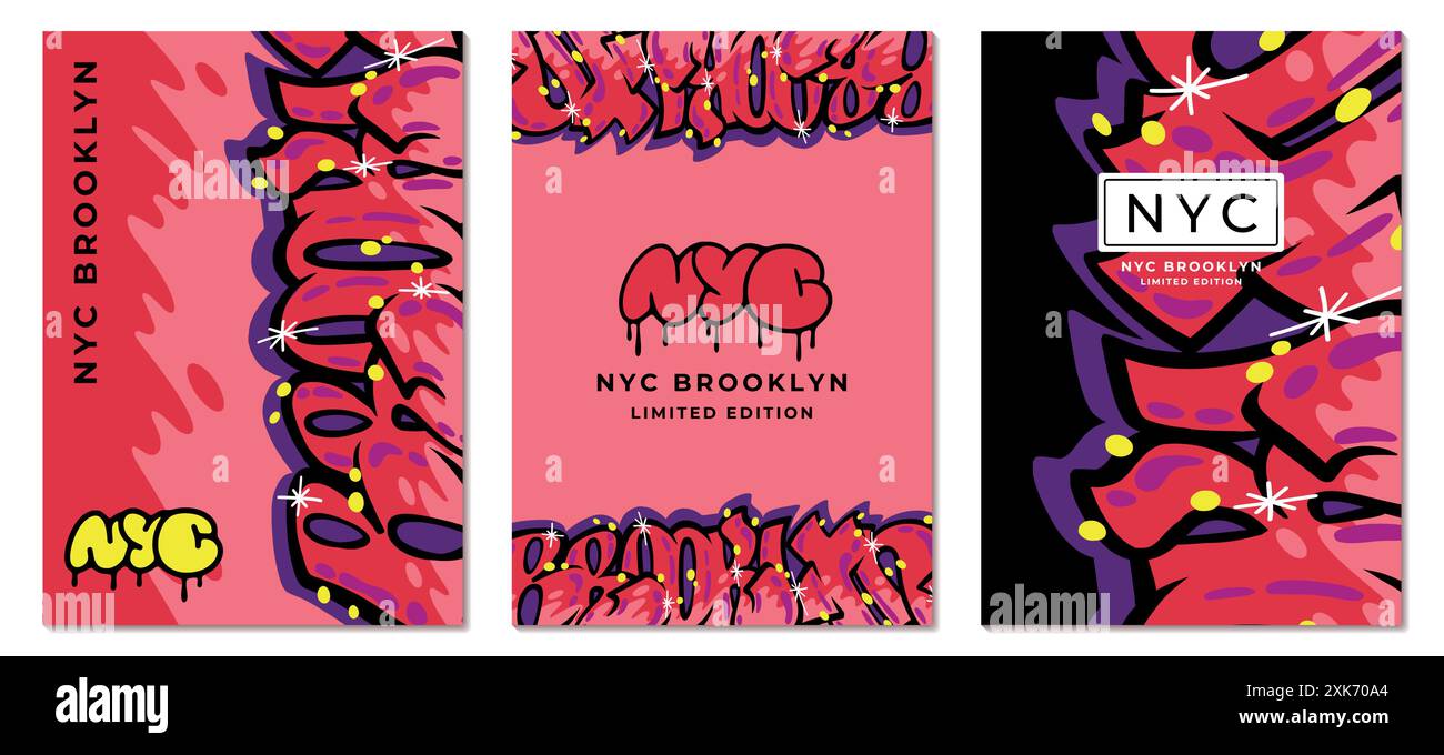 Fond d'art de rue. Conception d'affiches de peinture urbaine. Motif mural vaporisé dans un style jeunesse abstrait. Graffiti de Brooklyn. Police Underground New York lettrage. Texture grunge éclaboussure. Jeu de bannières Vector NYC Illustration de Vecteur