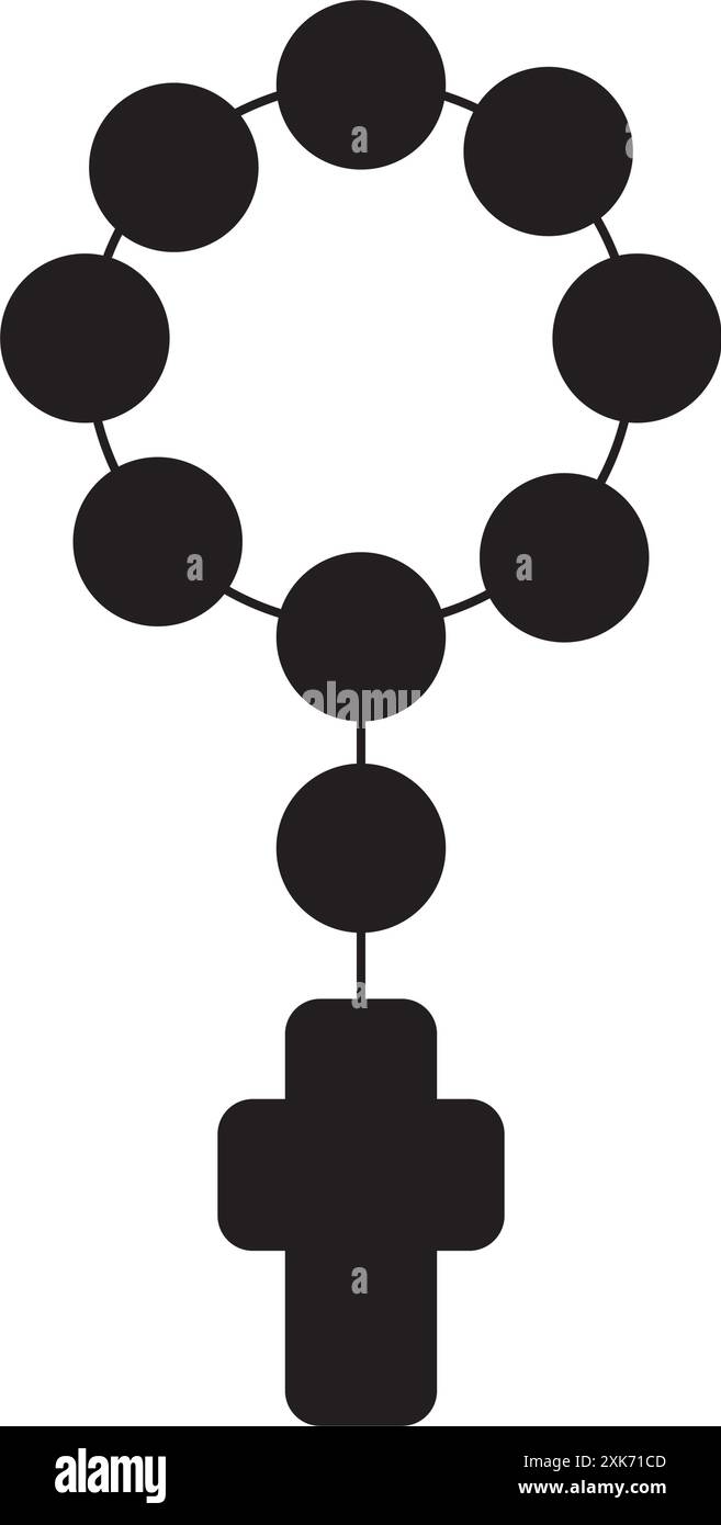 Vecteur d'icône de silhouette de perles de rosaire sacré. chapelet catholique avec une croix. Bijoux de prière pour la méditation. Symbole de religion. Illustration de Vecteur