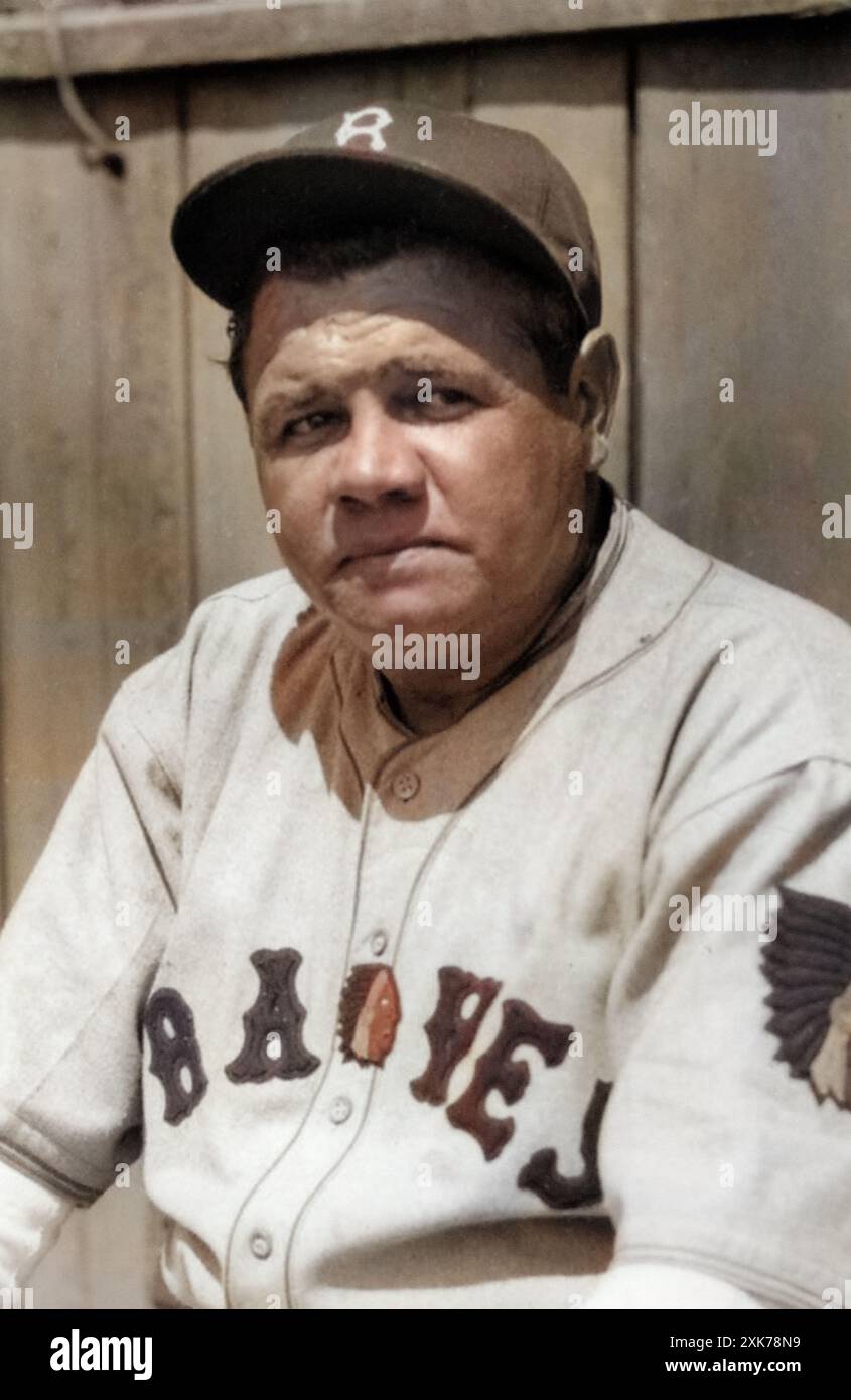 Babe Ruth, 1935 ans, en uniforme des Boston Braves. Héros sportif du Temple de la renommée du baseball. Du 6 février 1895 au 16 août 1948 Banque D'Images