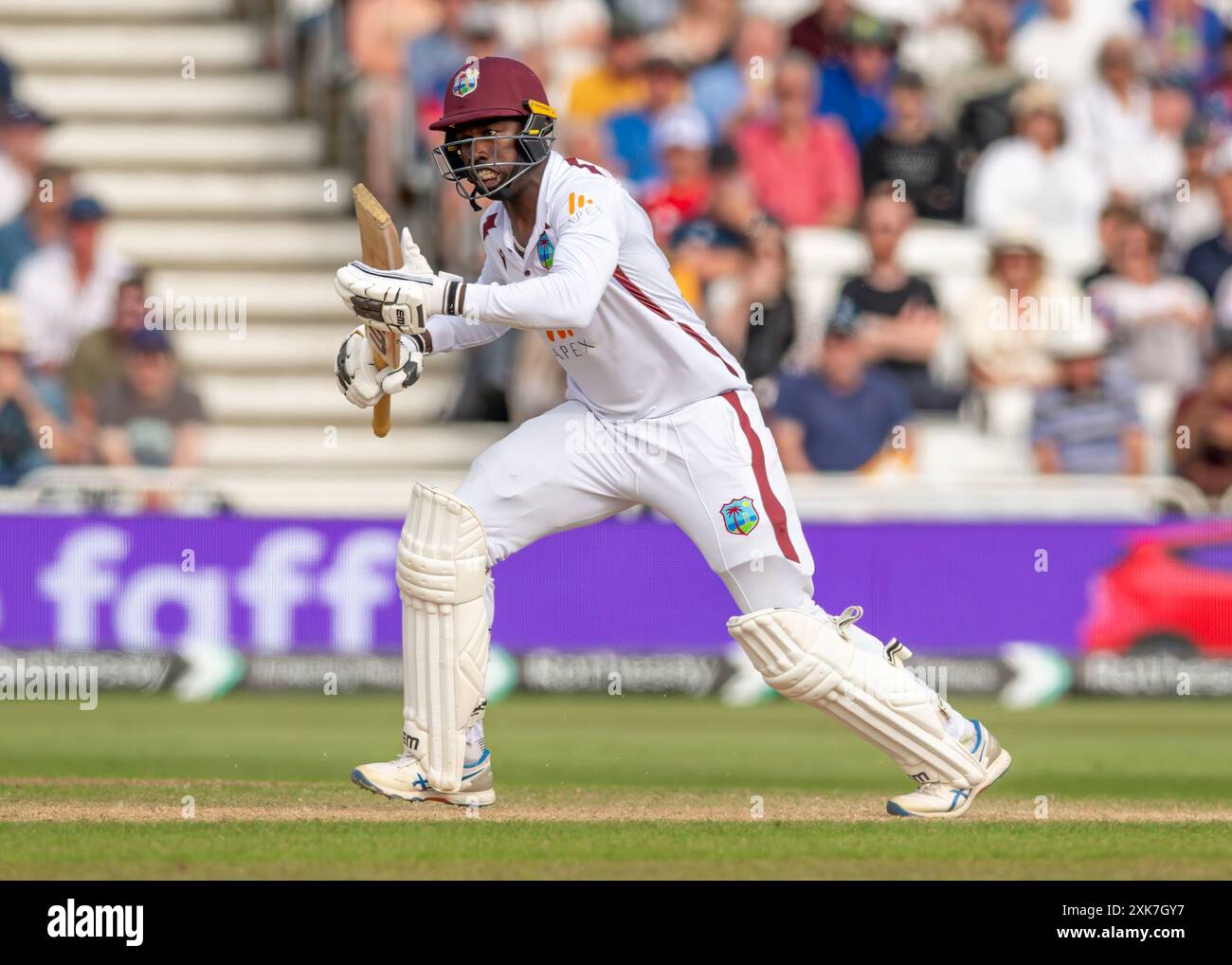 Nottingham, Royaume-Uni, Trent Bridge Cricket Ground. 18-22 juillet 2024. International Cricket test match - (Angleterre v West Indies Men) sur la photo : Kevin Sinclair courir avec les dents grincées. Crédit : Mark Dunn/Alamy Live News Banque D'Images