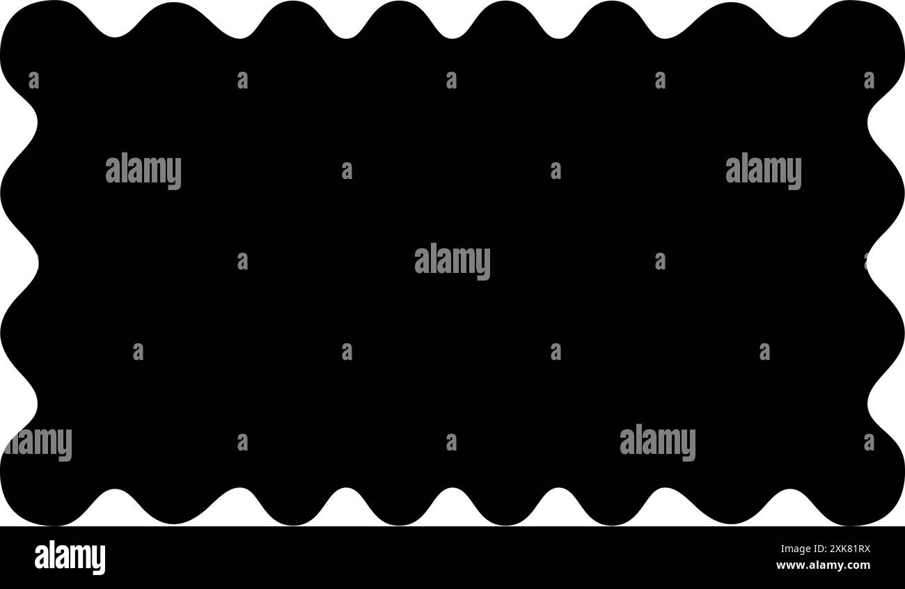 Forme rectangulaire avec bordures ondulées. Rectangle festonné. Zone de texte vide, tampon, étiquette ou étiquette isolé sur fond blanc. Illustration graphique vectorielle. Illustration de Vecteur