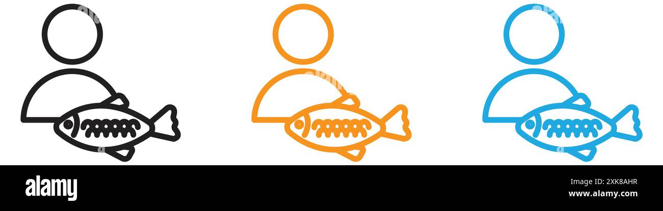 Pêcheur avec collection de logo vectoriel d'icône de poisson ou groupe de paquet de paquet Illustration de Vecteur