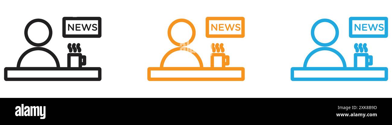 Présentateur de nouvelles sur la collection de jeu de logo vectoriel d'icône de TV Show ou groupe de pack groupé Illustration de Vecteur