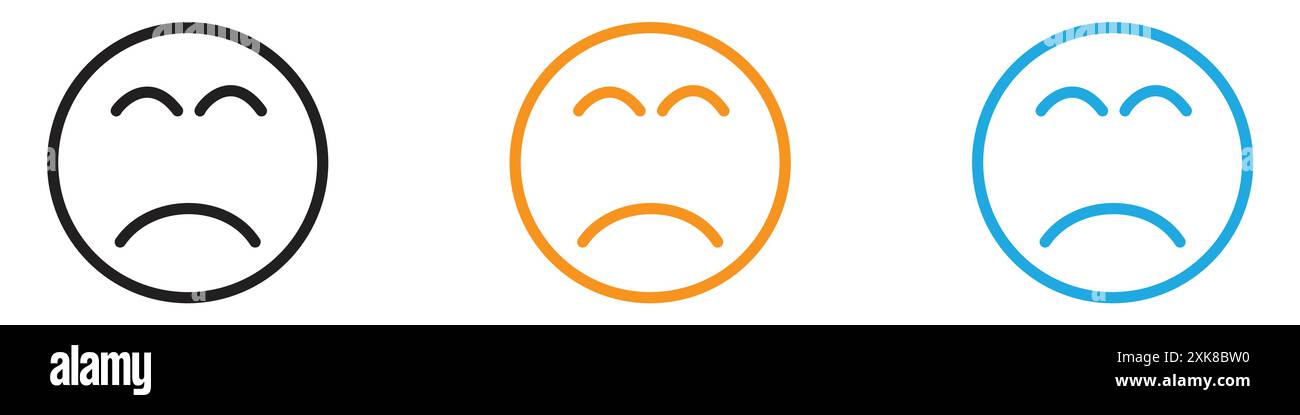 Triste, bouleversé ou solitaire collection de logo vectoriel d'icône d'émoticône ou groupe de pack de paquet Illustration de Vecteur
