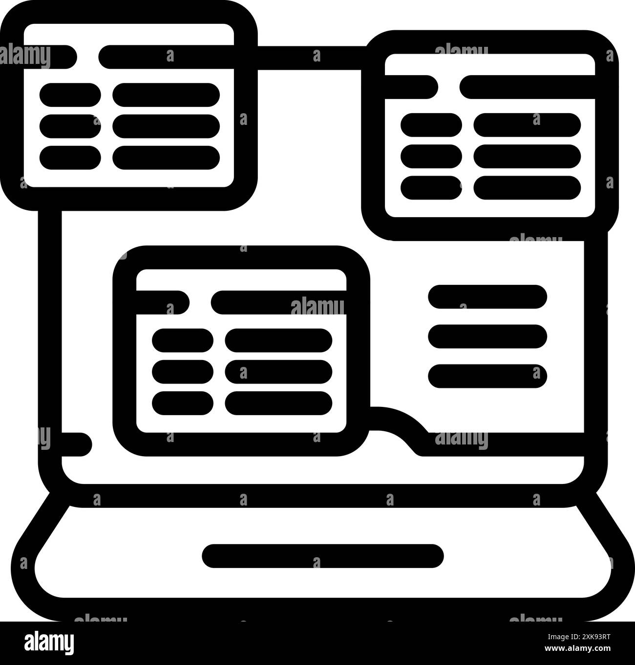 Développeur construit des logiciels avec plusieurs fenêtres ouvertes sur un ordinateur portable, optimisant leur flux de travail pour une efficacité maximale Illustration de Vecteur