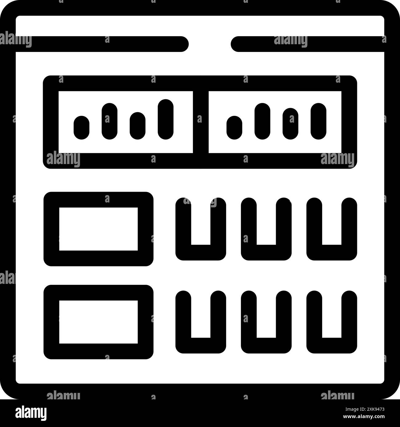 Icône de ligne en gras d'une interface de logiciel de production musicale avec égaliseur et boutons pour régler les niveaux audio Illustration de Vecteur