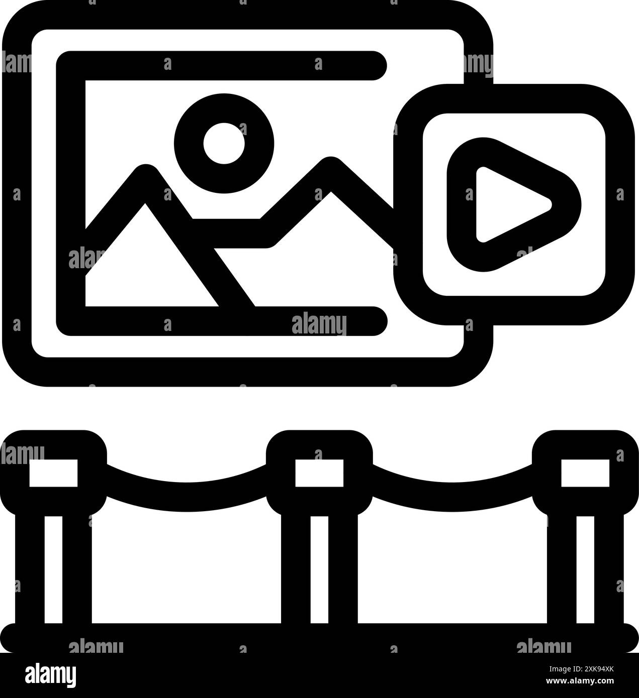 Icône de ligne d'une exposition de musée montrant une peinture encadrée et un guide vidéo Illustration de Vecteur Icône de ligne d'une exposition de musée montrant une peinture encadrée et un guide vidéo Illustration de Vecteur