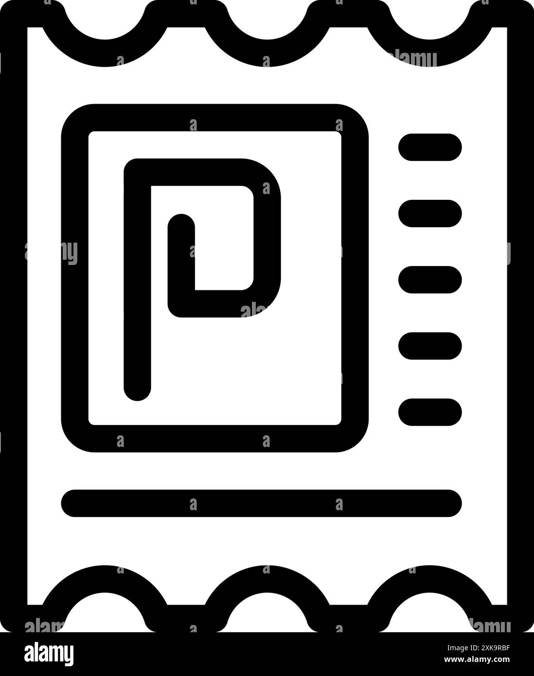 Icône de ticket de parking simple avec la lettre p représentant les frais de stationnement payés Illustration de Vecteur