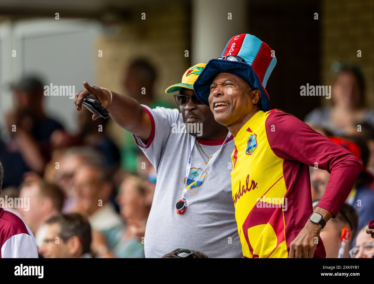 Supporters des Antilles à Trent Bridge le troisième jour du 2e test match entre l'Angleterre et les Antilles. Banque D'Images
