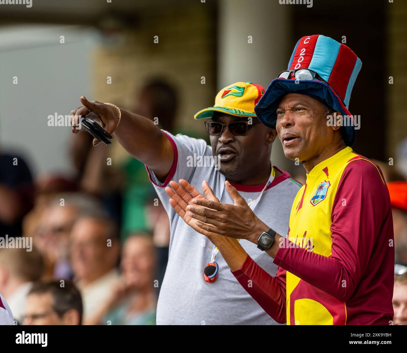 Supporters des Antilles à Trent Bridge le troisième jour du 2e test match entre l'Angleterre et les Antilles. Banque D'Images