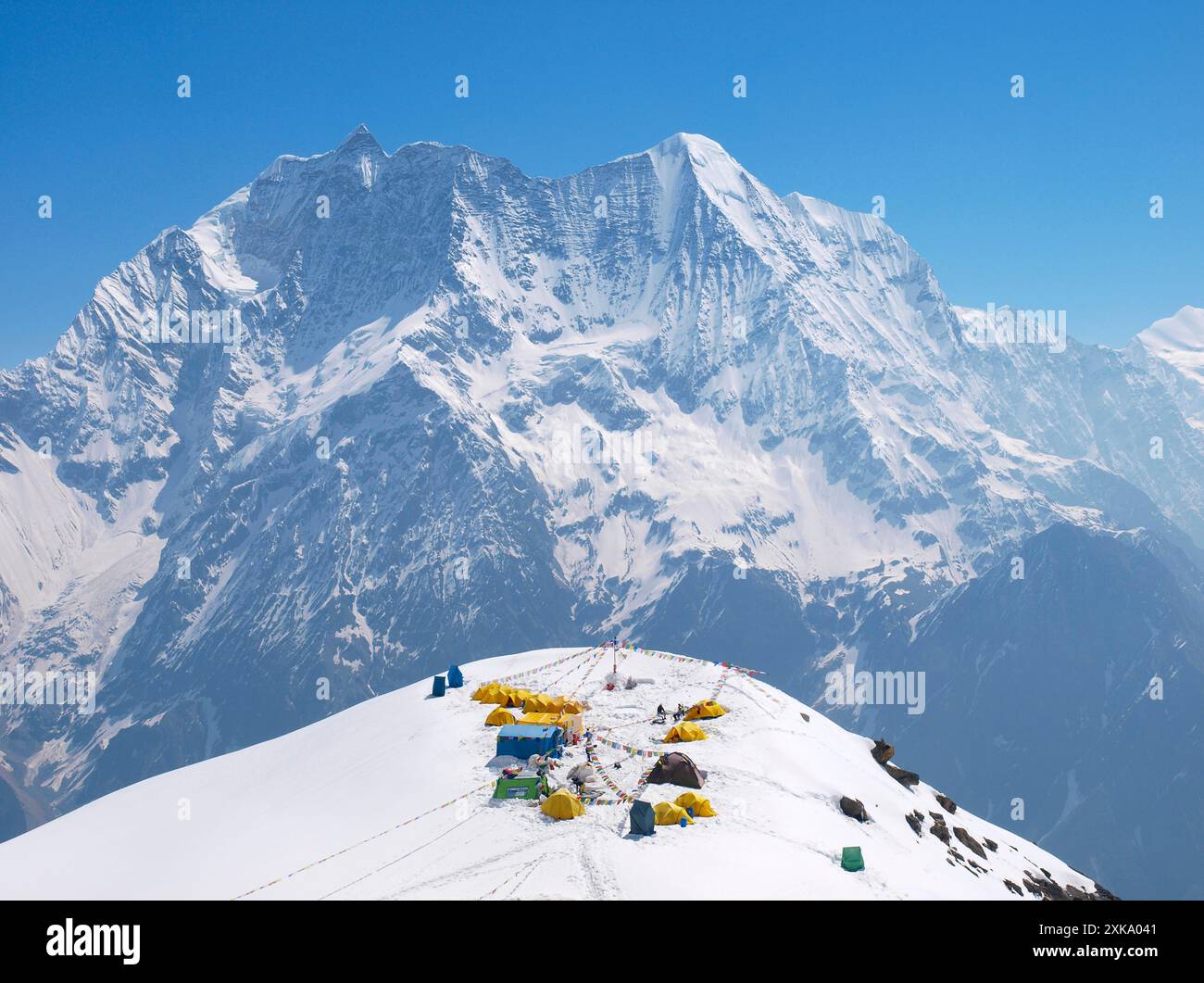 Expédition d'alpinisme Manaslu 2008, Népal Himalaya : BaseCamp du Manaslu à 4900 mètres d'altitude. Banque D'Images