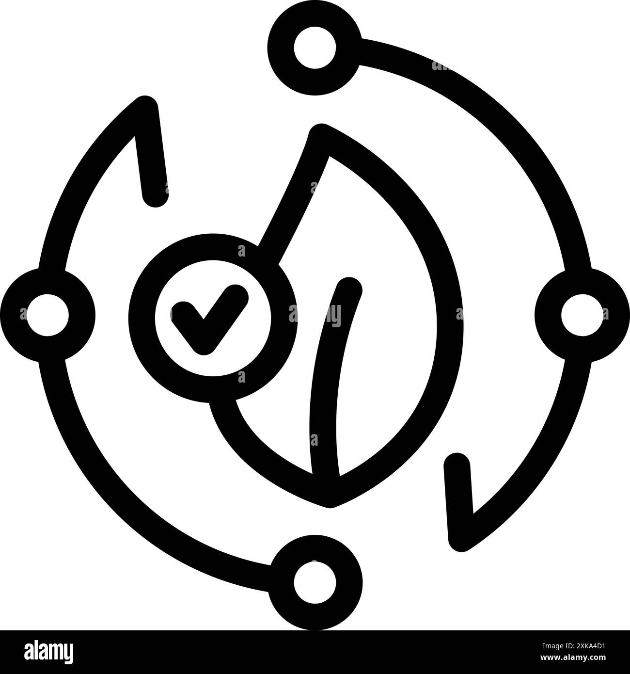 Icône de concept d'économie circulaire avec une coche à l'intérieur d'une feuille représentant un cycle de vie de produit durable Illustration de Vecteur