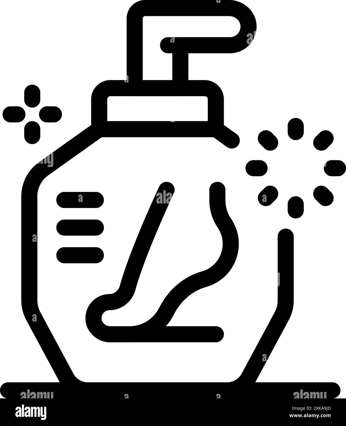 Icône de ligne de pied avec bouteille de crème, représentant les produits de soins des pieds Illustration de Vecteur