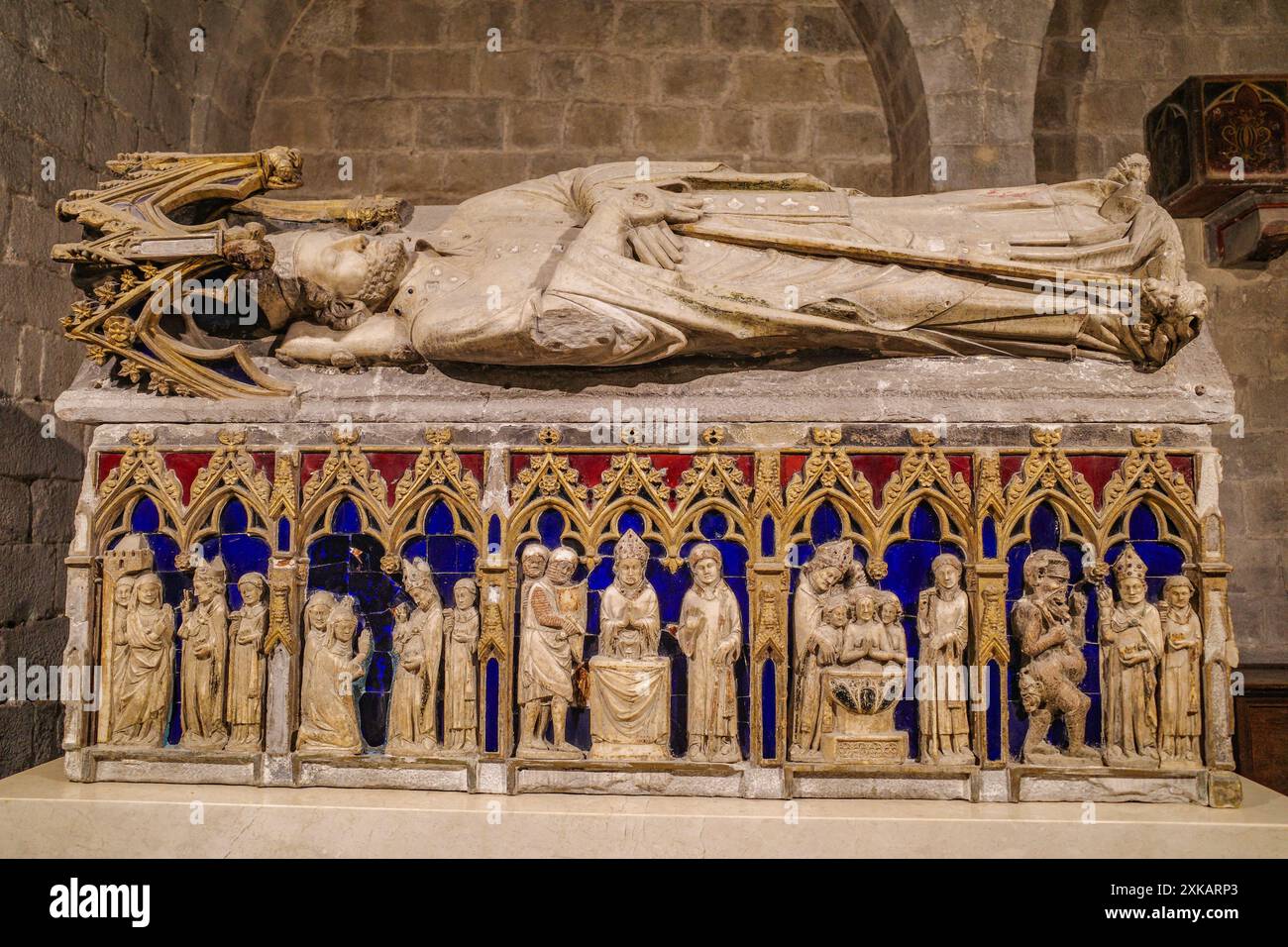 Gérone, Espagne - 18 juillet 2024 : ancien sépulcre de Saint Narcisse - Basilique de Saint Félix, Gérone, Catalogne Banque D'Images