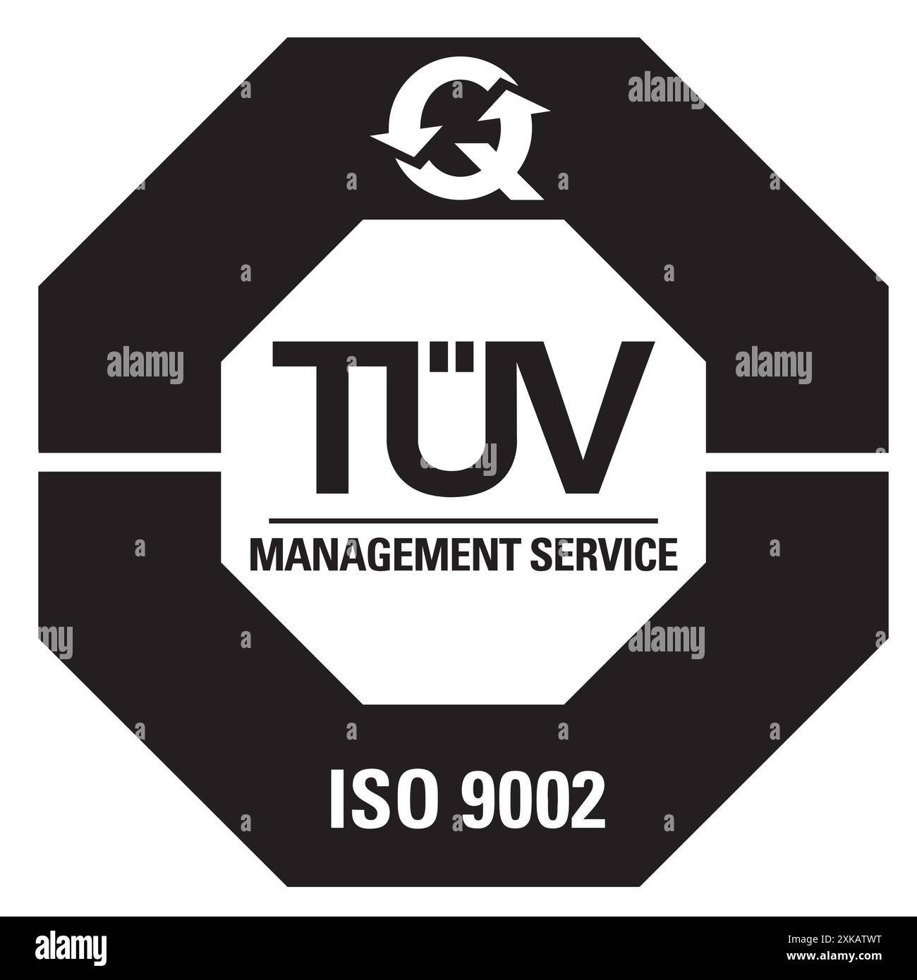 TÜV Management Service ISO 9002 logo icône en noir et blanc - logo de certification allemand Illustration de Vecteur