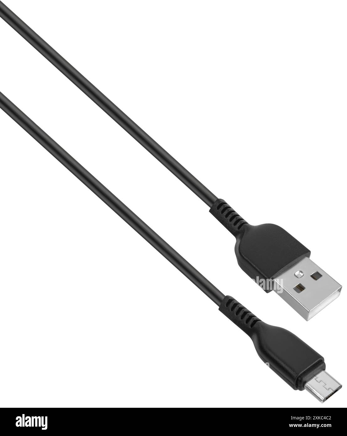 Câble avec connecteur USB et Type-C isolé sur fond blanc Banque D'Images