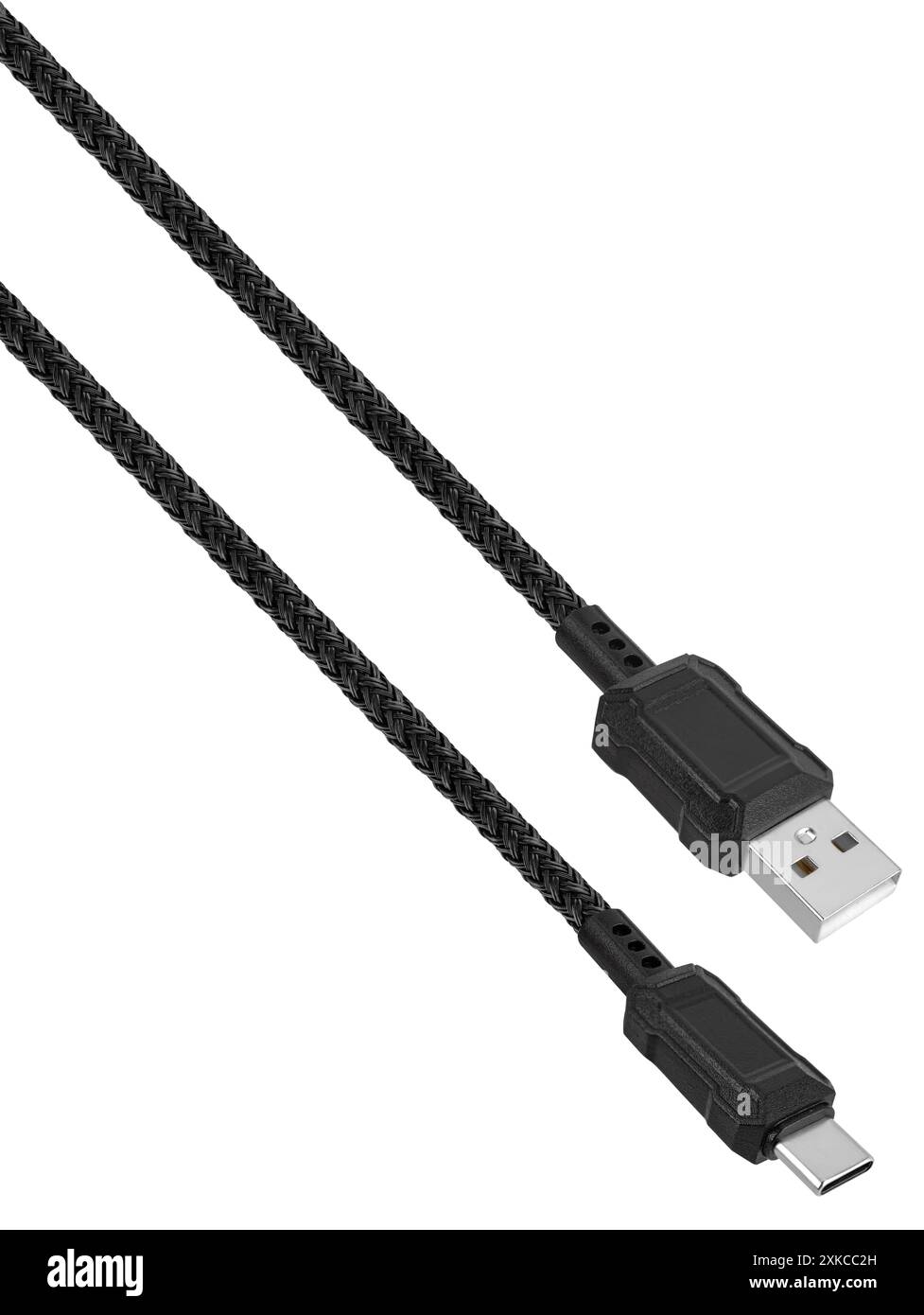 Câble avec connecteur USB et Type-C isolé sur fond blanc Banque D'Images