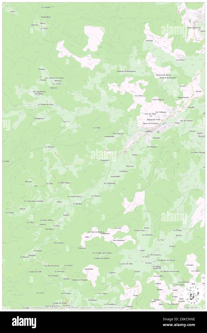 Satillieu, Ardèche, FR, France, Auvergne-Rhône-Alpes, n 45 9' 1'', N 4 36' 51'', carte, Carthascapes carte publiée en 2024. Explorez Cartascapes, une carte qui révèle la diversité des paysages, des cultures et des écosystèmes de la Terre. Voyage à travers le temps et l'espace, découvrir l'interconnexion du passé, du présent et de l'avenir de notre planète. Banque D'Images